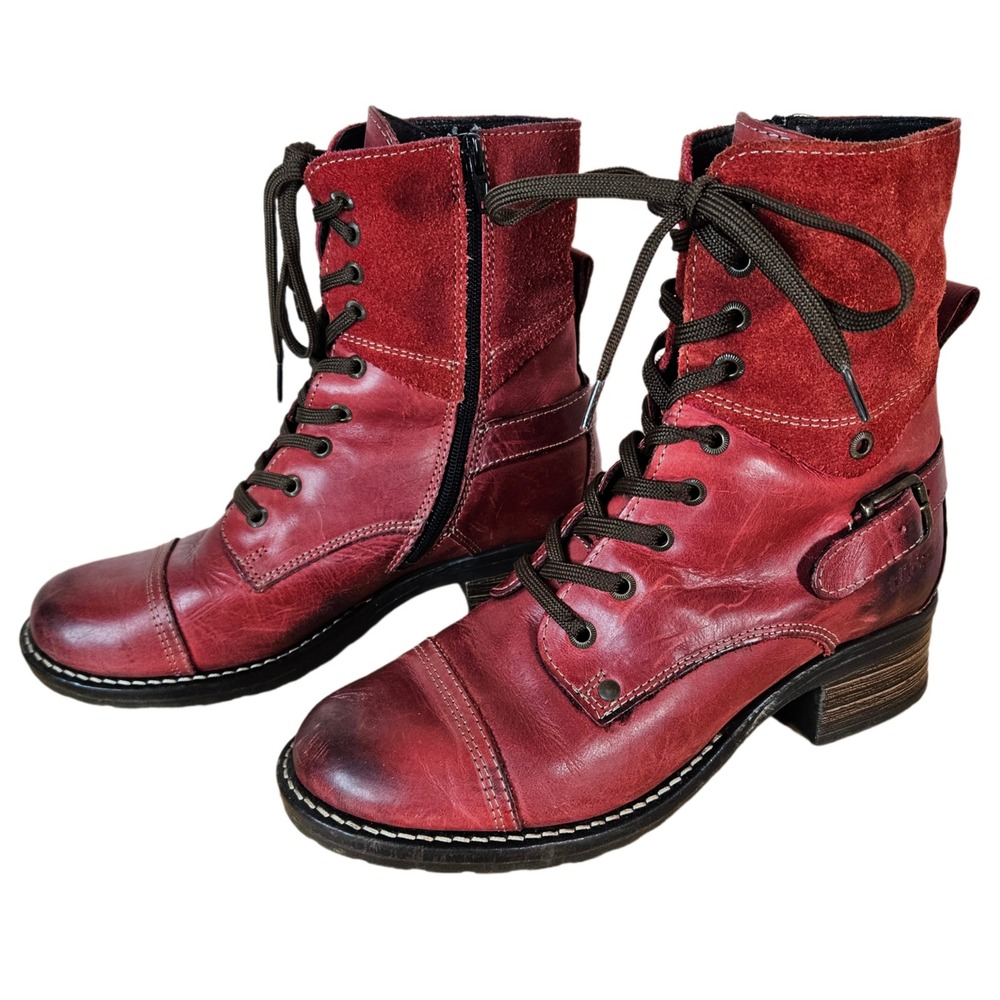 Taos Crave Combat Boots Women's 38 7.5 Red Leather Suede Lace Up Boho Steampunk
